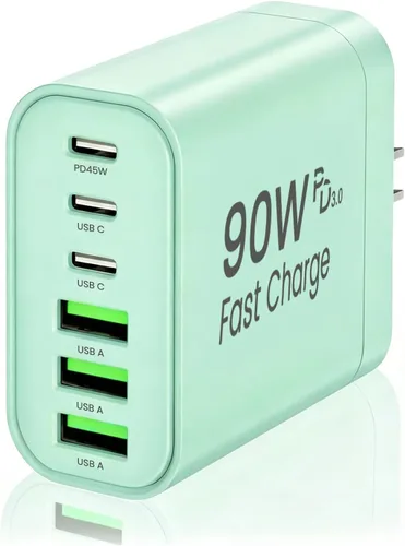 Vista 15 de Bloque de cargador USB C GaN de 90 W, cargador de pared USB C de 6 puertos de carga rápida, adaptador de corriente PD de 45 W para iPhone 17Pro