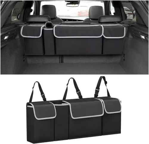 Vista 9 de AUCELI Organizador de Maletero para Auto, Organizador Colgante Grande para Asiento Trasero con Correas Ajustables, Bolsa de Carga Plegable