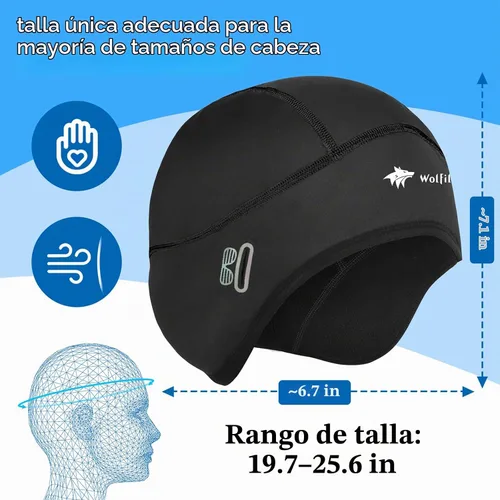 Vista 2 de WOLFILIST Skull Cap Winter Helmet Liner, Cold Weather Thermal Cycling Cap negro (Black*1)