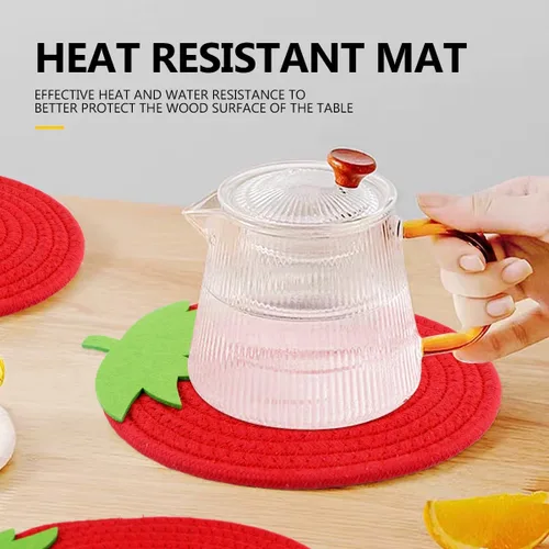 Vista 5 de 2 manteles individuales resistentes al calor con forma de madera de hilo de algodón para cocina, salvamanteles de tela resistente a la cocina