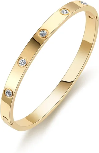 Vista 9 de PDWZNBA Pulseras de amistad de amor chapadas en oro de 18 quilates, brazalete de acero inoxidable de moda, regalo de joyería para mujer Cgold