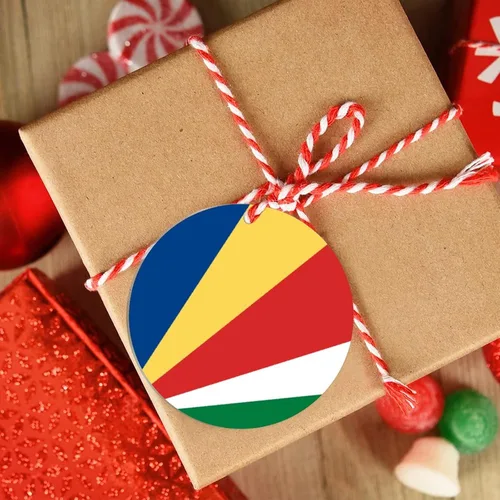 Vista 3 de Adorno de bandera de Seychelles para decoración de árbol de Navidad, recuerdo de la ciudad del país de Seychelles, adornos de Navidad personalizados
