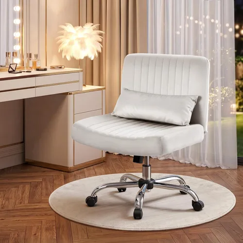 Vista 13 de Silla cruzada de terciopelo con ruedas, silla de oficina de lujo con patas cruzadas, cómoda silla de escritorio para oficina en casa, silla de Rosa