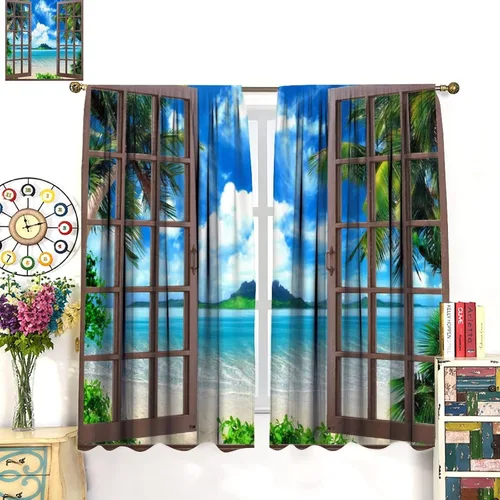 Vista 245 de Cortinas de paisaje, ventana 3D, primavera, bosque, vida silvestre, paisajes de naturaleza, dormitorio, sala de estar, cortinas térmicas opacas de 2