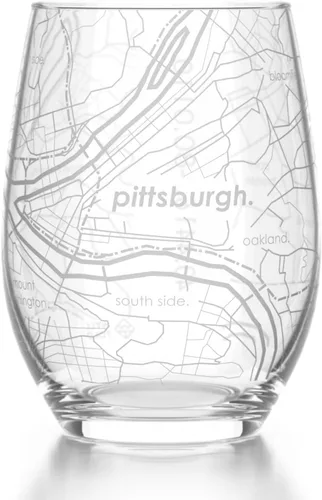 Vista 28 de Well Told Copa de vino sin tallo grabada con mapa de Atlanta, Georgia (15 oz, transparente) - Mapa de ciudad grabado, vaso personalizado, regalos