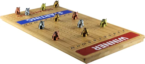 Vista 6 de Juego de mesa de carreras de caballos de metal con tablero de juego de madera gruesa y maciza de carreras de caballos (22 pulgadas, natrual), 11