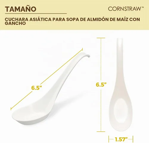 Vista 2 de Cucharas de sopa asiáticas desechables de ácido poliláctico con gancho sin