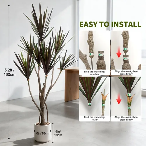 Vista 2 de Dracaena marginata - Planta artificial de 5.2 pies, árbol de dragón