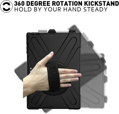 Vista 5 de ZenRich Funda para Surface Pro 7 Plus/7/6/5/4/LTE con soporte para lápices, soporte giratorio 360°, correa de mano y cinturón de hombro, resistente