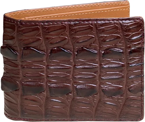 Vista 11 de HATA Billetera de piel plegable de cocodrilo para hombre, con bloqueo RFID, hecha a mano para papá, marido, hijo, profesor