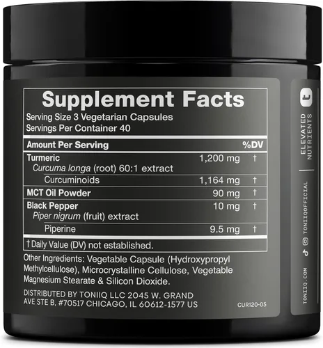 Vista 2 de Curcumina de cúrcuma - Extracto 60:1 de ultra alta potencia con 97% de curcuminoides - 1200 mg por porción - Pimienta negra y aceite MCT para una
