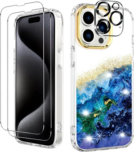 Vista 15 de BAISRKE Funda transparente con diseño para iPhone 15 Pro Max de 6.7 pulgadas, con 2 protectores de pantalla + 1 paquete de protector de lente