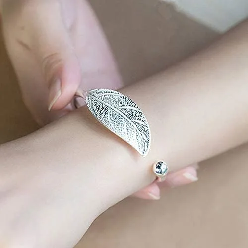 Vista 2 de YBpineer - Brazalete para mujer con diseño de hojas abiertas