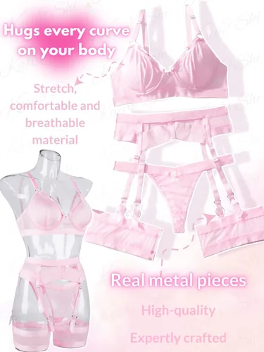 Vista 153 de Kaei&Shi - Lencería con liguero para mujer, conjunto de encaje traslúcido y sexy de 4 piezas combinadas