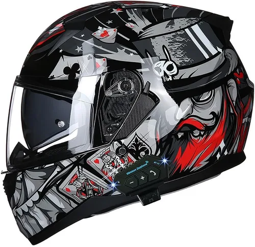 Vista 19 de Casco de motocicleta Bluetooth antivaho, doble visera, abatible, casco de moto de cara completa, aprobado por DOT, altavoz dual integrado