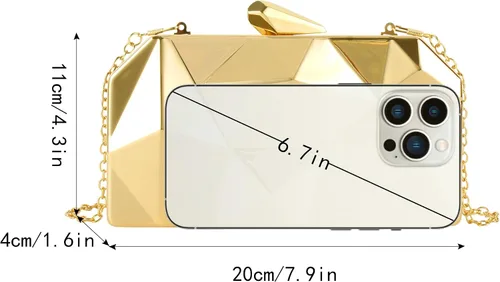 Vista 2 de Reberomantic - Bolso de mano para mujer con patrón de celosía, geométrico, con cadena, tipo clutch para la noche