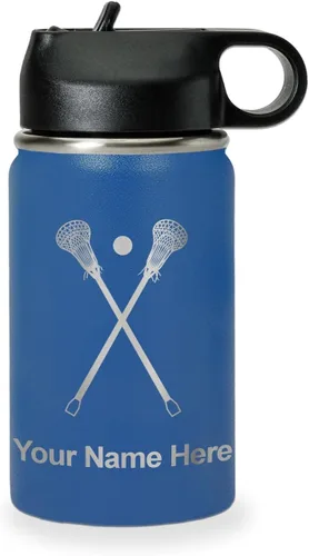 Vista 62 de LaserGram Botella de agua personalizada, palitos de lacrosse, acero inoxidable de doble pared aislada al vacío con popote superior, regalo grabado