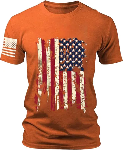 Vista 11 de Mens America Flag Retro T-Shirts Memorial Day 4th July Holiday Casual Short Sleeve Tops Muscle Fit USA Athletic Tees