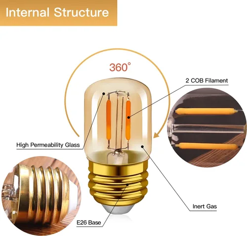 Vista 3 de Bombillas LED ámbar E26 de 1 W, T28 Mini Edison tubo lámpara de 2200 K cálidas, equivalente a 10 W, bombilla decorativa de repuesto no regulable