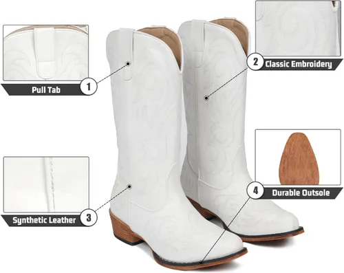 Vista 5 de IUV Botas vaqueras para mujer, botas vaqueras de media pantorrilla, botas vaqueras con punta puntiaguda