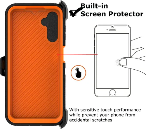 Vista 10 de Funda para teléfono Galaxy A14 5G, para Samsung A14 5G con clip para cinturón con [protector de pantalla incorporado] protector de pie resistente a