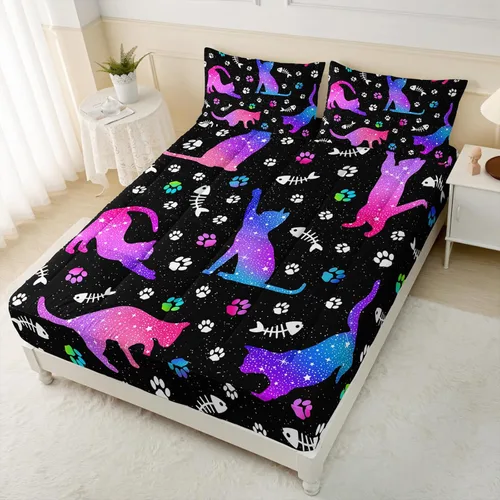Vista 12 de Axolotl Protector de colchón de dibujos animados con 2 fundas de almohada, bonita funda de colchón color negro degradado, protector de colchón