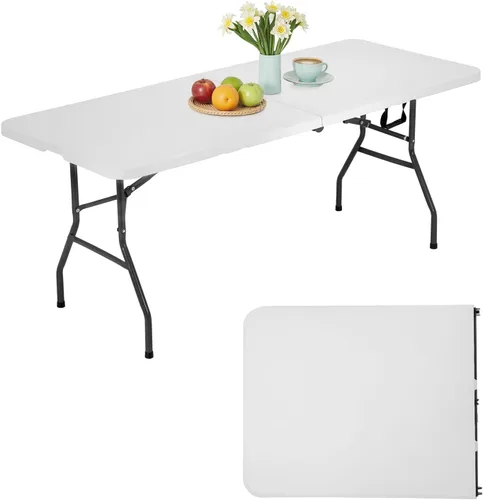Vista 11 de PayLessHere Mesa plegable de 4 pies Mesa portátil de plástico con asa de transporte Diseño de mesa impermeable y plegable Estructura de Negro