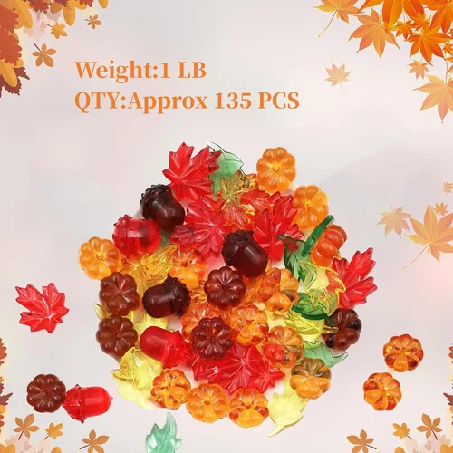 Vista 6 de 125 piezas de relleno de jarrón de otoño para decoración del día de Acción de Gracias, dispersión de mesa de calabaza acrílica, mini hojas de otoño