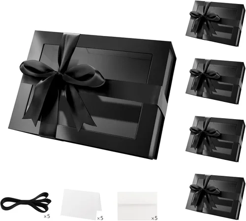 Vista 46 de PACKQUEEN Caja de regalo grande negra con ventana, 13.5 x 9 x 4.1 pulgadas, caja de regalo transparente para regalo, contiene cinta, tarjeta, caja