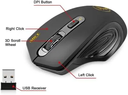 Vista 2 de Imice - Ratón inalámbrico Mause ergonómico de 2.4 G, mouse USB silencioso óptico 2000 DPI, mouse inalámbrico para computadora, laptop, PC y mouse