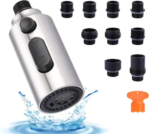 Vista 14 de Cabezal de Repuesto para Rociador de Grifo Extraíble, Cabezal de Rociador Extraíble Negro de 3 Funciones con 9 Adaptadores para Grifo de Fregadero