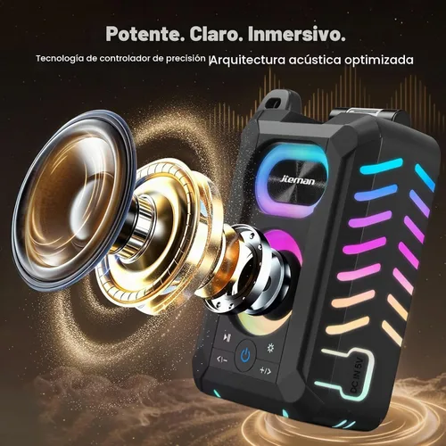 Vista 4 de JTEMAN Altavoz Bluetooth impermeable IP67 con soporte para teléfono celular