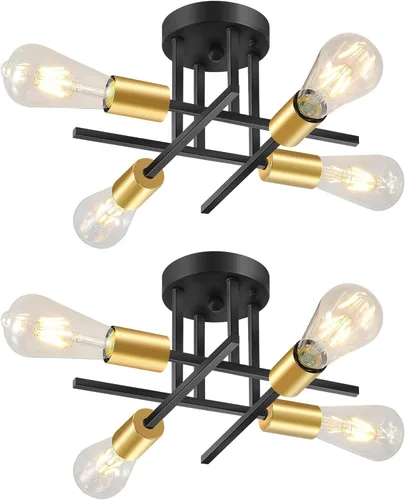 Vista 11 de EGM Lámpara de techo semiempotrada dorada, lámpara de cocina moderna de 4 luces con base E26, lámpara de techo para dormitorio, candelabro Sputnik