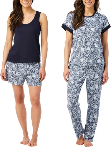 Vista 8 de Lucky Brand Conjunto de pijama de 4 piezas para mujer, camiseta suave, camiseta sin mangas, pantalones cortos y pantalones, Azul, Grande