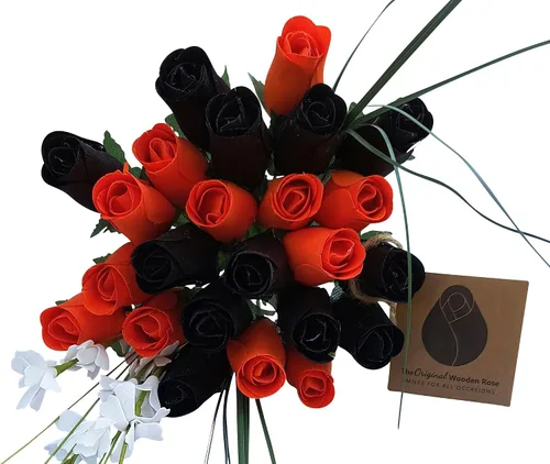 Vista 15 de Ramos originales de rosas de madera en 1, 2, o 3 docenas, Madera de abedul, Completamente negro, 1 Docena