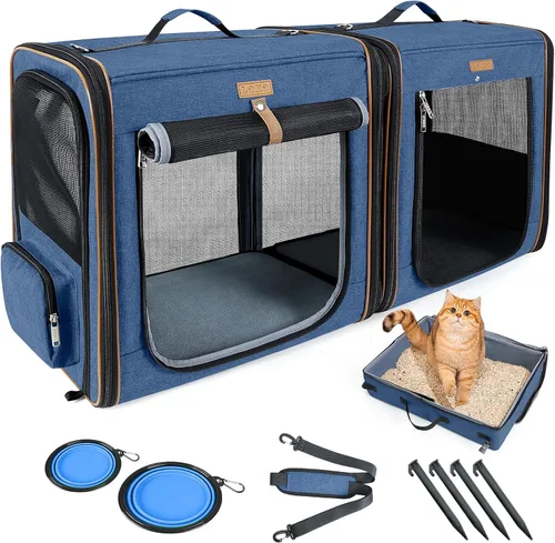Vista 9 de Lekereise Transportador grande para gatos de lado suave, 28 x 13 x 13 pulgadas, transportador de viaje grande para 2 gatos con cierres de cremallera
