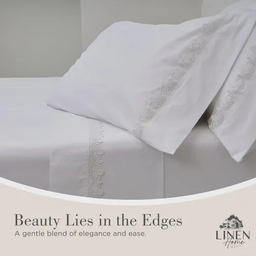 Vista 2 de Fundas de almohada 100% algodón percal con encaje fluer tamaño Queen/estándar, color blanco, 2 piezas de fundas de almohada, ropa de cama fuerte