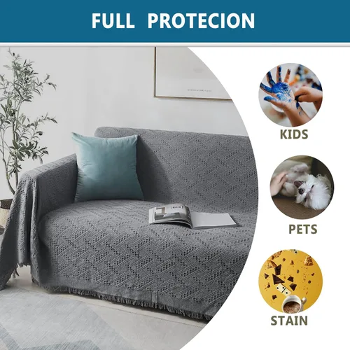 Vista 4 de Homcosan Fundas para sofá, funda de toalla de algodón de punto geométrico para sofá de 2 plazas, muebles de sofá, protector de mascotas, mantas