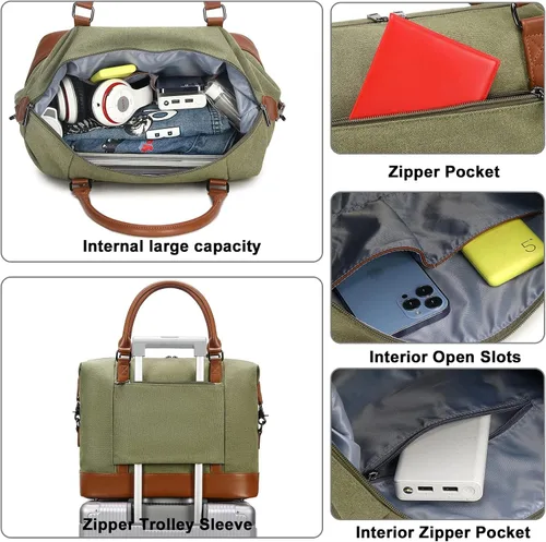 Vista 35 de BLUBOON Bolsas de viaje con cremallera, bolsa de lona para mujer, bolsa de fin de semana para mujer, bolsa de lona para llevar en la bolsa de lona