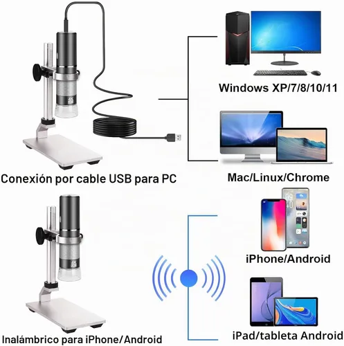 Vista 5 de Microscopio 4K con soporte profesional para iPhone Android PC, 50-1000X Microscopio digital USB endoscopio HD cámara para todos los teléfonos