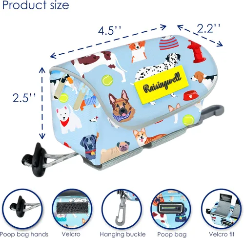 Vista 2 de Soporte para bolsa de golosinas y excrementos para perro, 2 bolsas impermeables con cremallera para accesorios de paseo de mascotas