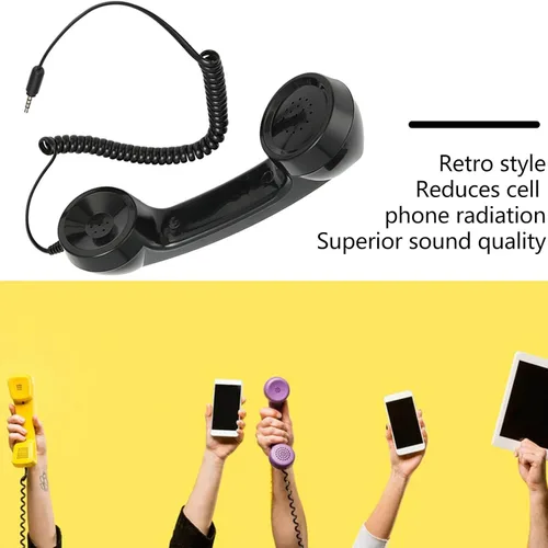 Vista 8 de HEEPDD Receptor de teléfono celular de mano retro, teléfono con cable negro con micrófono, conector de 0.138 in para teléfonos móviles, computadoras