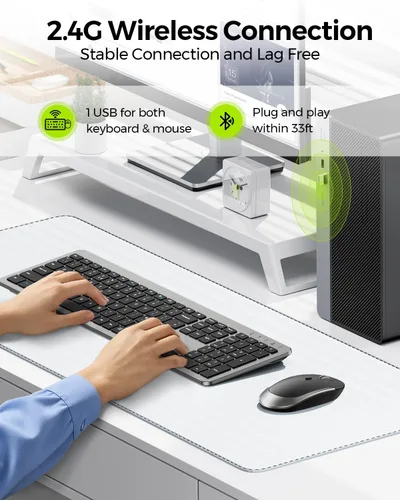 Vista 4 de Combo de teclado y mouse inalámbricos, tamaño completo, delgado, inalámbrico, con teclado numérico, conexión estable de 2.4 G, DPI ajustable