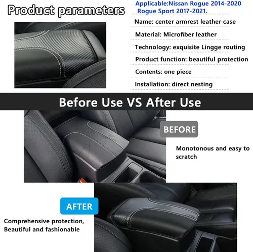 Vista 3 de Protector de funda para reposabrazos de automóvil, almohadilla de cuero para consola central para Nissan Rogue 2014-2020, protector de caja