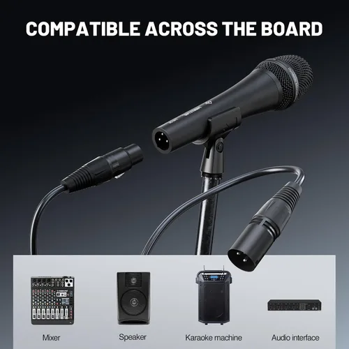 Vista 7 de Phenyx Pro Micrófono vocal, micrófono dinámico supercardioide con cable XLR de 16.4 pies, clip de micrófono, bolsa de almacenamiento, micrófono