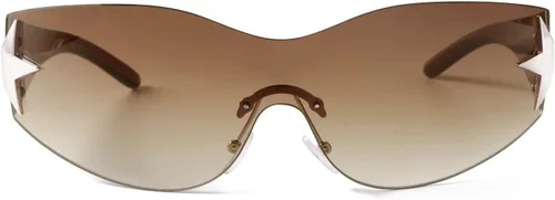 Vista 7 de SORVINO Lentes de sol Y2K sin montura para mujeres y hombres, diseño de escudo futurista de moda, de gran tamaño de los años 2000, con estrellas