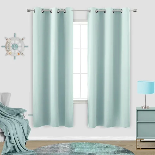 Vista 61 de KOUFALL Cortinas de Baño Aqua para Ventana, Juego de 2 Paneles Decoración Costera Cortinas Cortas Opacas para Ventana Pequeña de Cocina Puerta