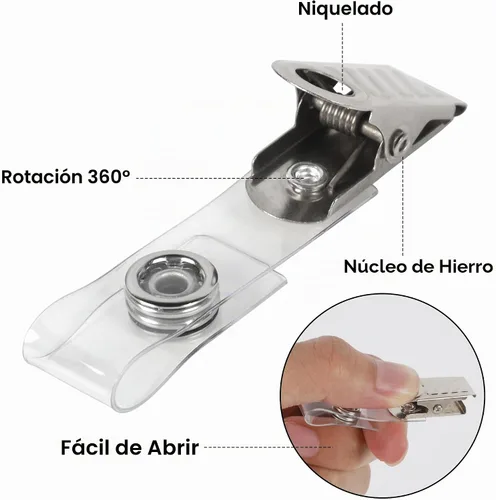 Vista 3 de Happy Trees 50 unidades de clips de metal para insignias con correas de PVC transparente, clip de soporte de identificación para portainsignias