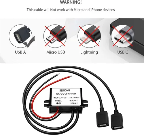 Vista 2 de Convertidor de salida USB DC 20-72V a 5V Módulo reductor de transformador impermeable Módulo reductor (USB doble A)
