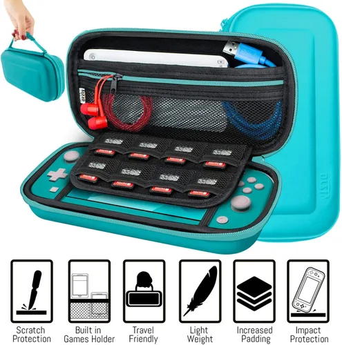 Vista 5 de Orzly Switch Lite Accessories Bundle - Funda y protector de pantalla para consola Nintendo Switch Lite, cable USB, soporte para juegos, funda